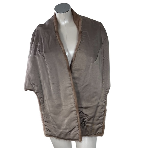 VTG Brown Mink Fur Stole Wrap Shawl Cape With Pockets Women's OS - Picture 5 of 16